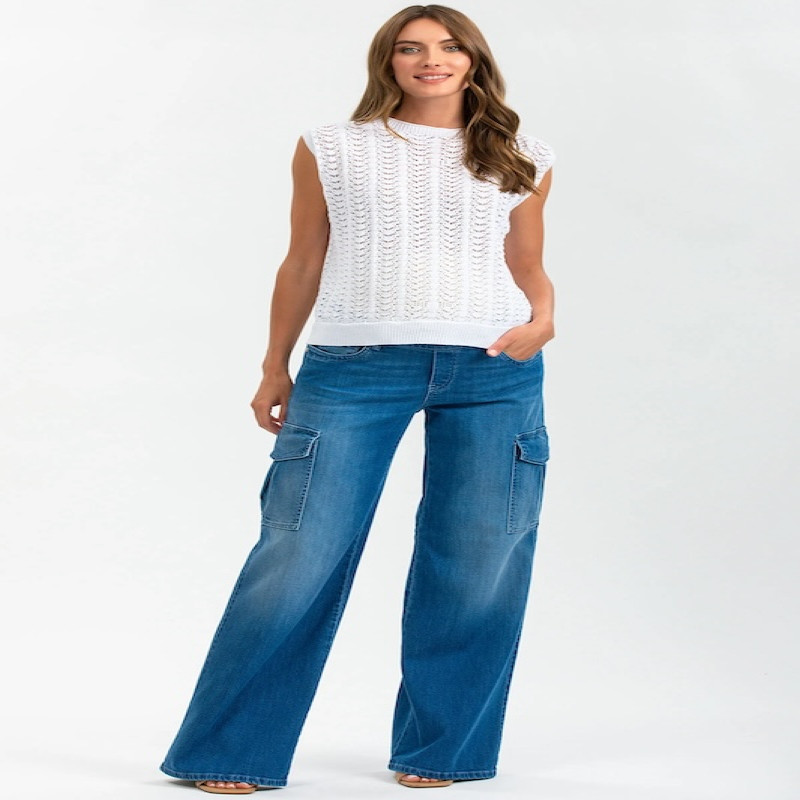 Made in Italy Wide Leg Maternity Jeans with Side Pockets